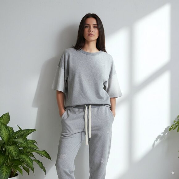 n:philanthropy Lex Tee & Derby Jogger Set in Heather Grey - Picture 1 of 8